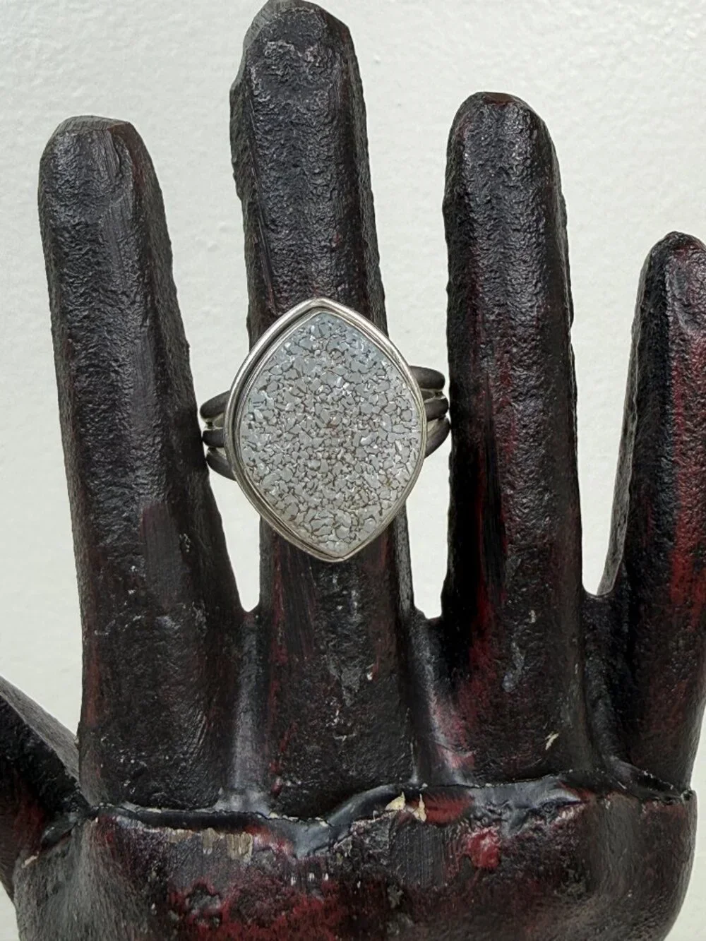 Sterling Silver Druzy Stone Ring Size 12.5 AB China 925